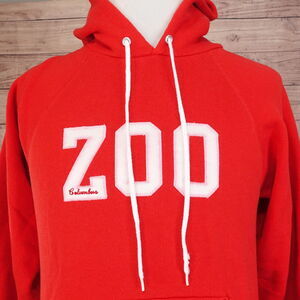 VINTAGE COLUMBUS ZOO OHIO SEWN ON LOGO USA MADE 80s 90s HOODIE SZ M MEDIUM HANES
